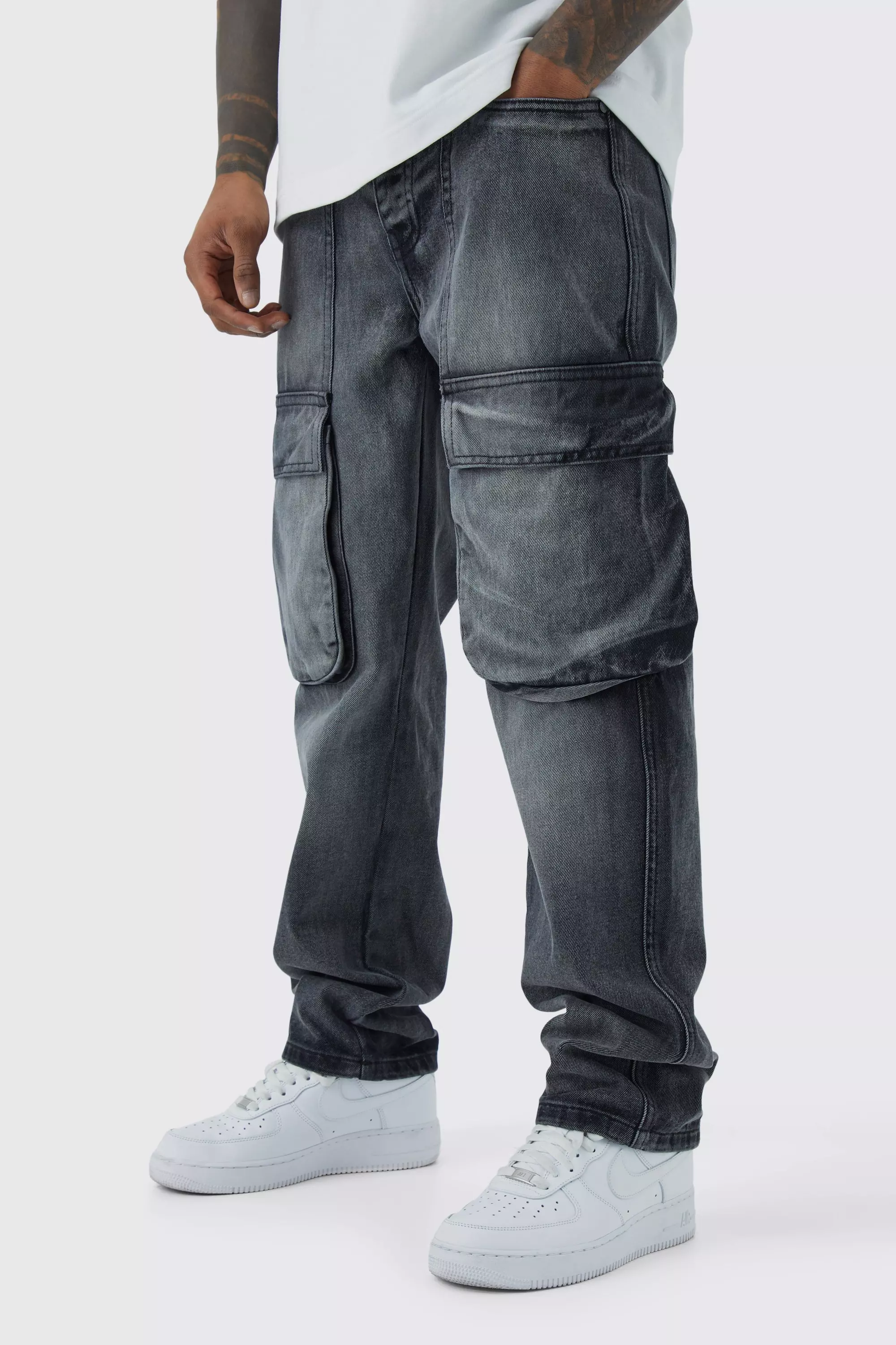 Straight Rigid Front Cargo Pocket Jeans